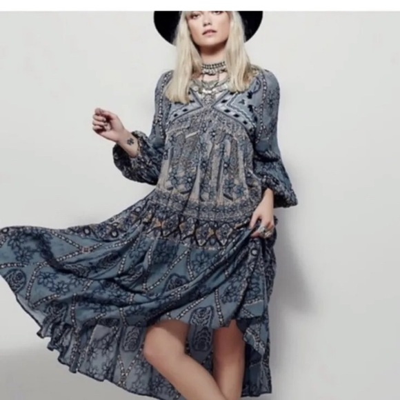 Free People Pink City Maxi Embroidered Blue Size S - Picture 2 of 10